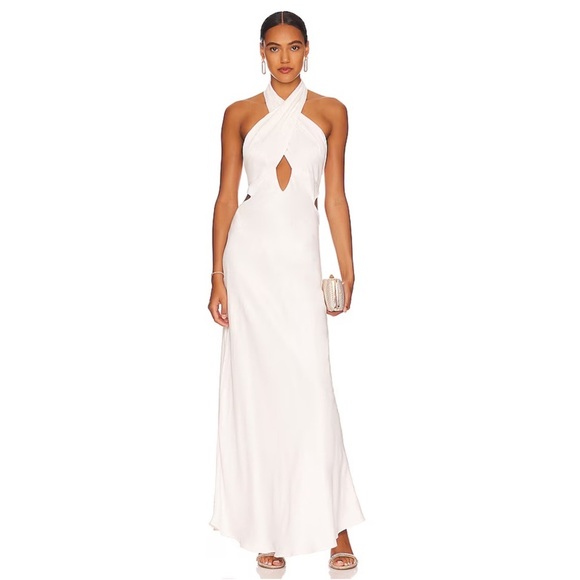 Bardot Wyn Satin Halter Dress in Orchid White - Picture 1 of 3